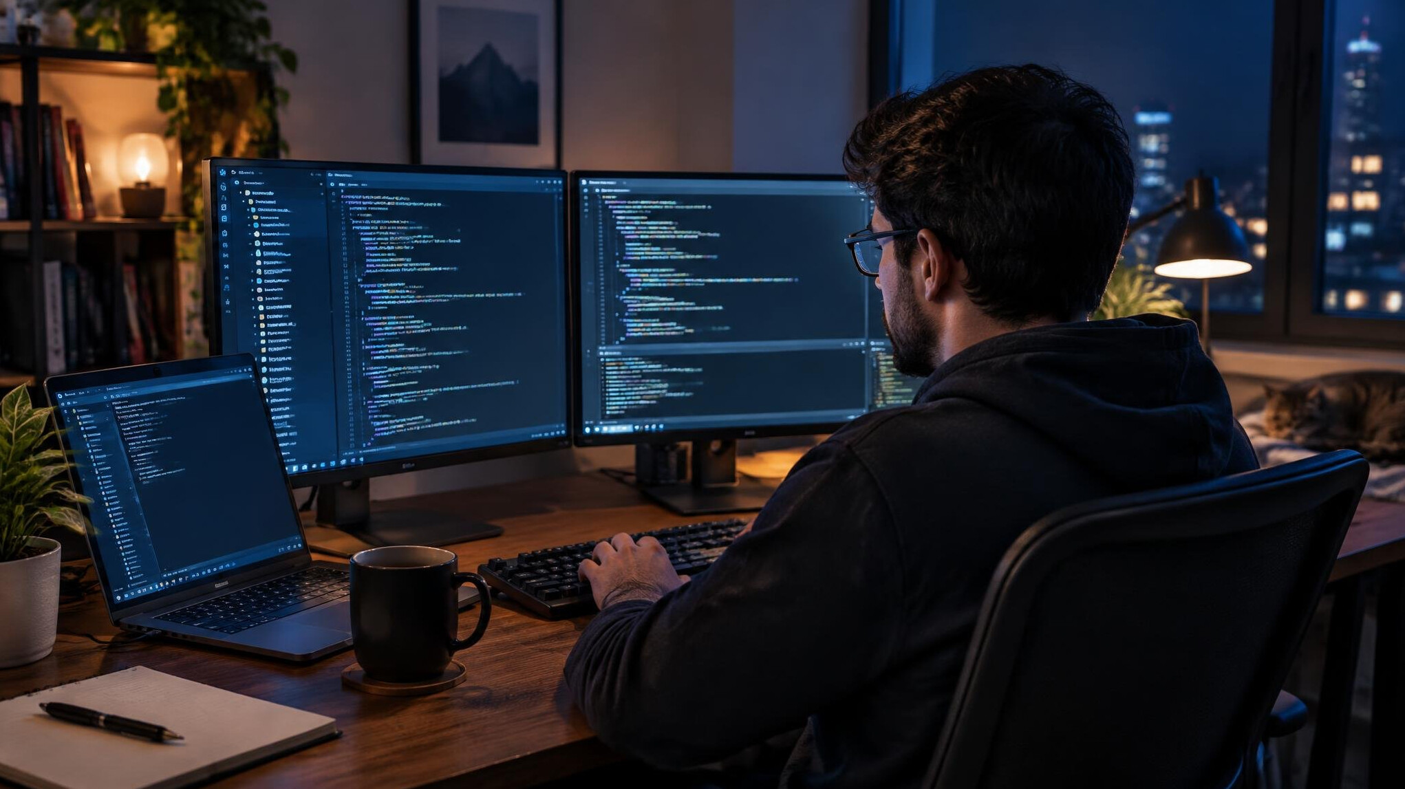 person working on code at home
