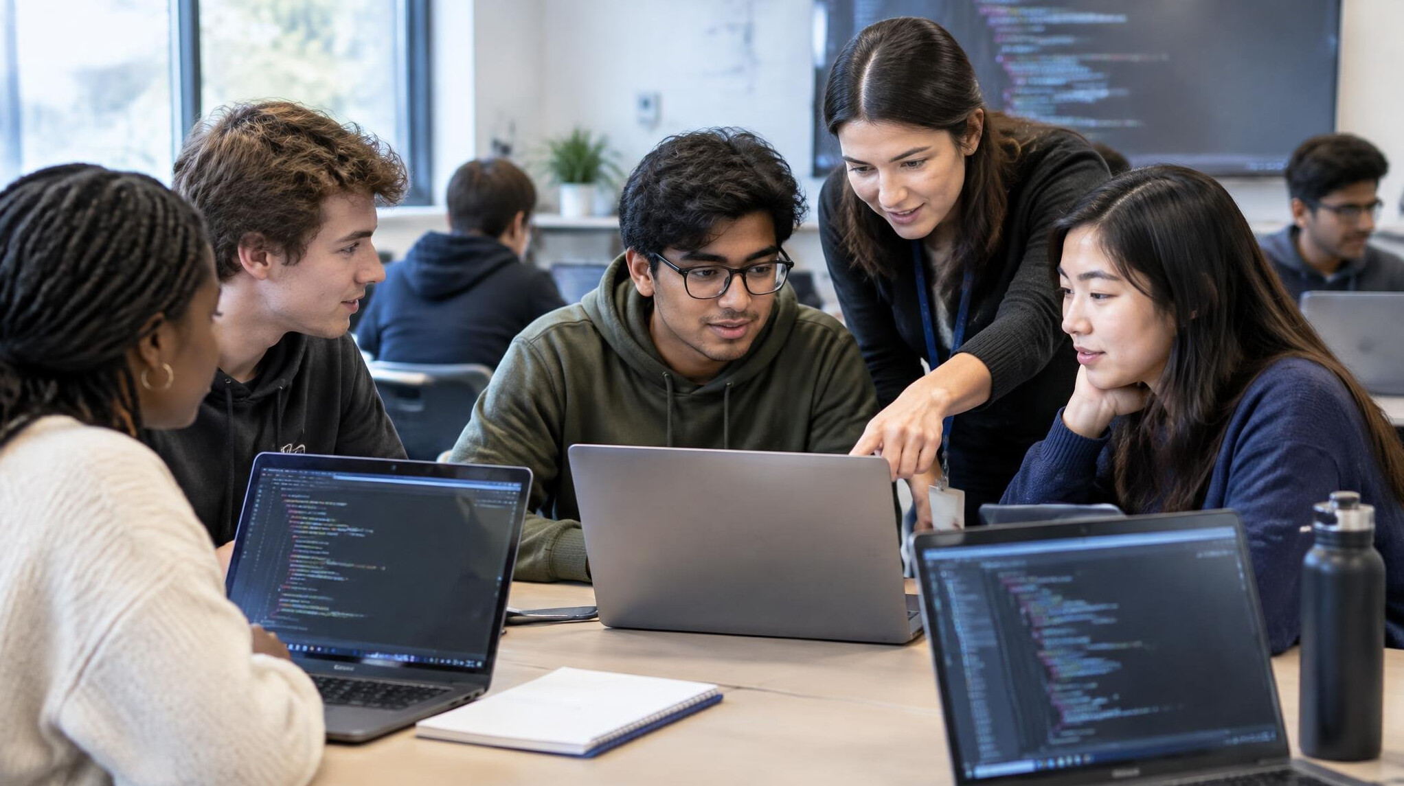group of students in coding class