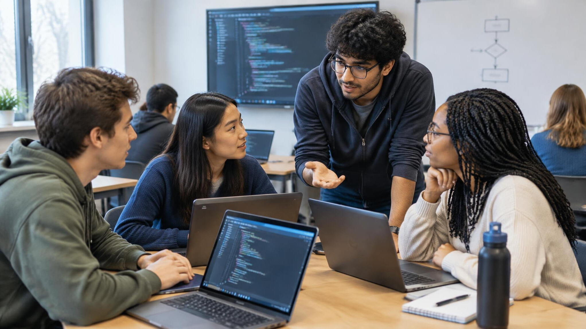 group of students in coding class
