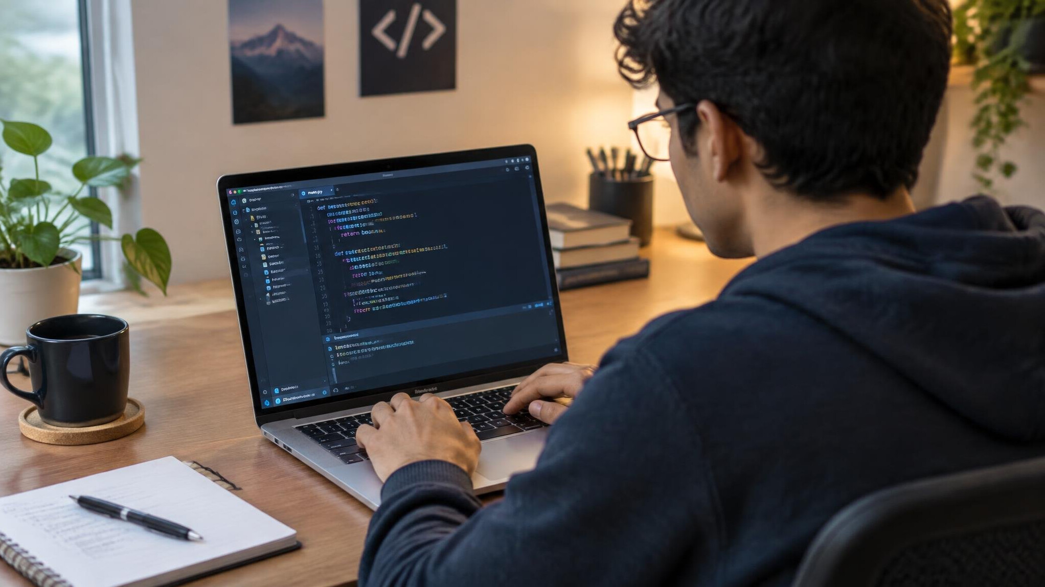 person coding on laptop