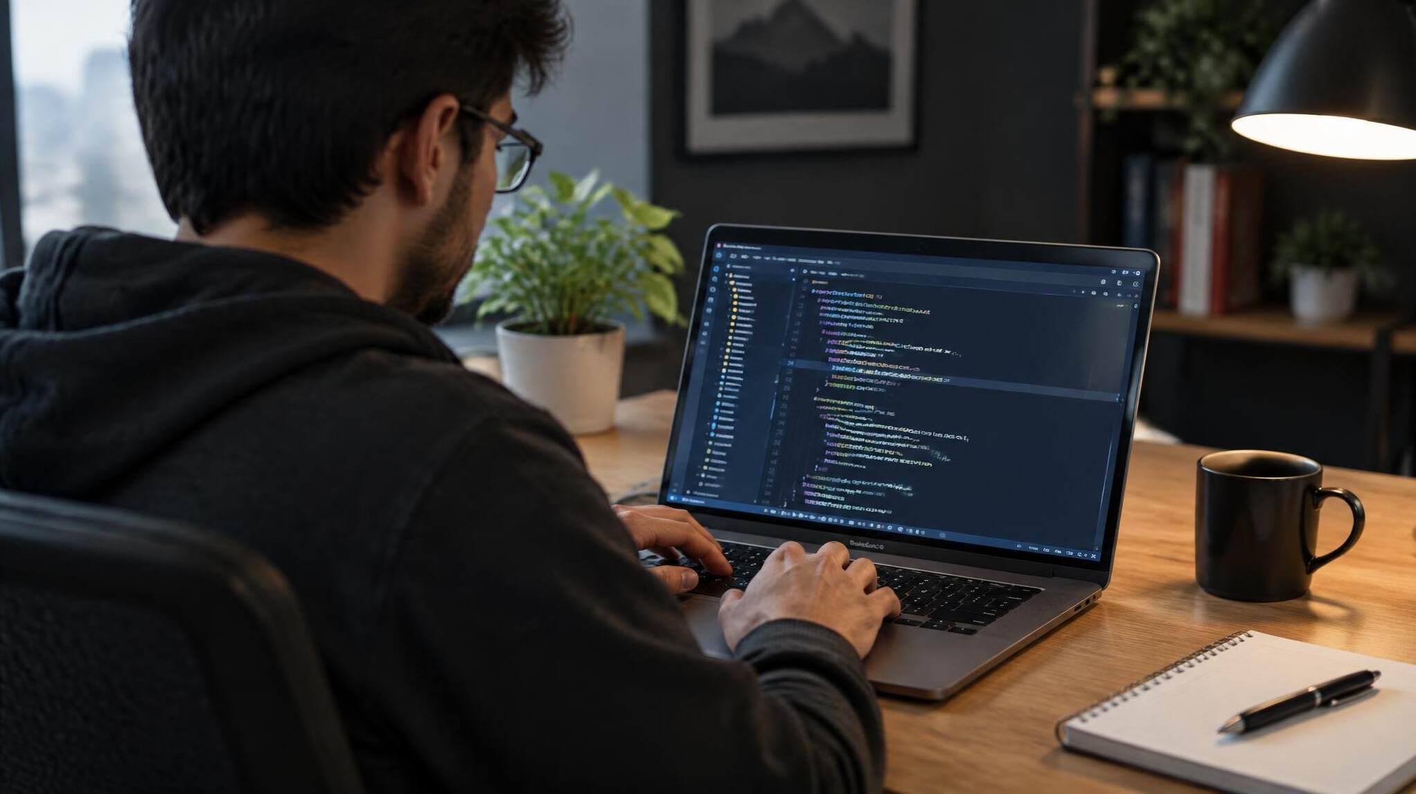 person writing code on computer